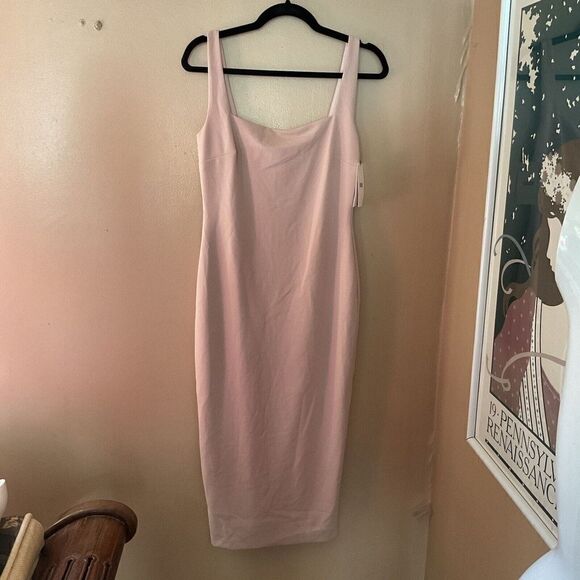 Nookie Sz L Rendezvous Nude Pink Midi Dress body con Stretch NWT $239 Revolve - Picture 11 of 12